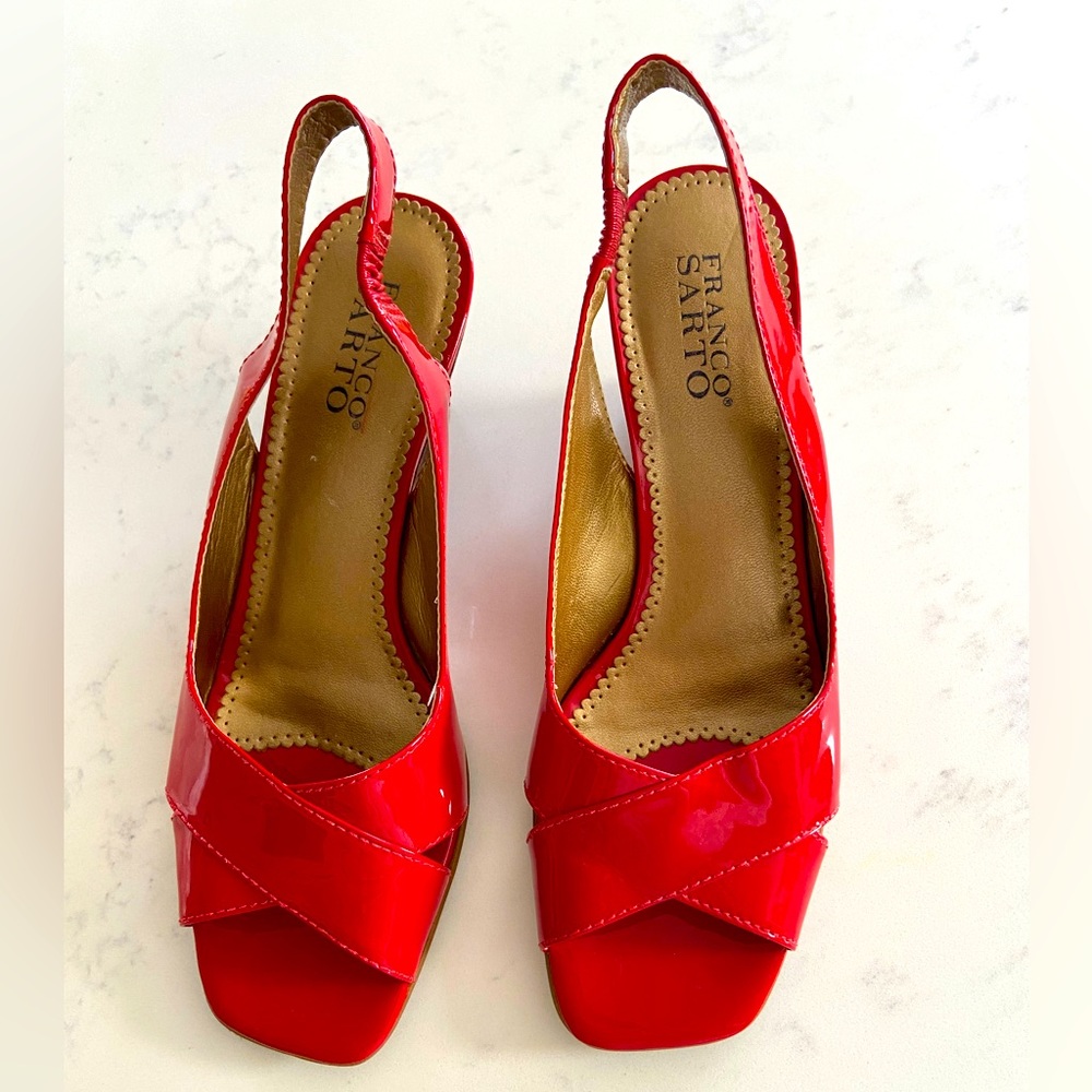 FRANCO SARTO Red Patent Leather Women Sandal Sz 8.5